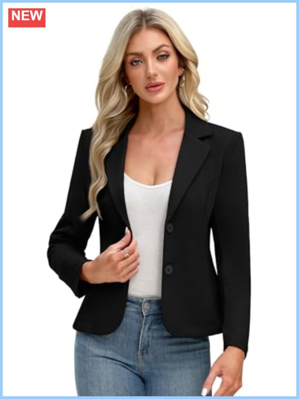 Women's Knit Blazer with Shoulder Pads, Double Button, Lapel Collar, Office